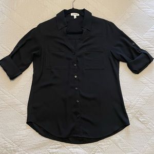 Black Express Portofino Button Down Shirt Roll Up Sleeves Size M